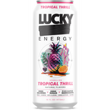 Lucky Energy Sugar Free Energy Drinks 16 fl oz Can, Tropical Thrill with Maca, Ginseng, Taurine, Beta-Alanine, 200mg Caffeine, Zero Calories