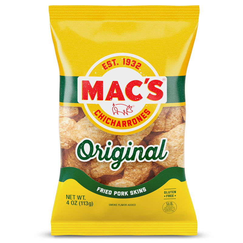 Mac's Original Chicharrones Pork Rinds, Pork Skins, 4 oz Bag