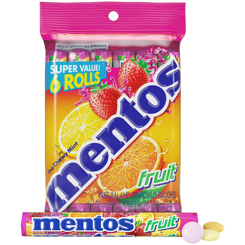 Mentos Candy, Mint Chewy Candy Roll, Fruit, Non Melting, (Pack of 6)