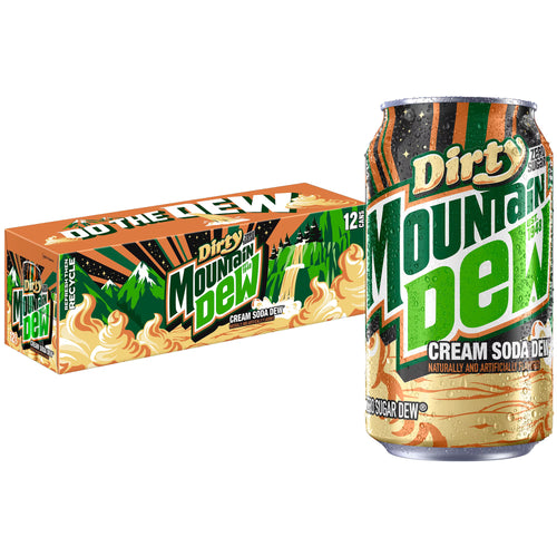 Dirty Mountain Dew Cream Soda Dew Zero Sugar Soda Pop, 12 fl oz cans, 12 pack