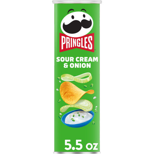 Pringles Sour Cream and Onion Potato Crisps Chips, Lunch Snacks, 5.5 oz Canister