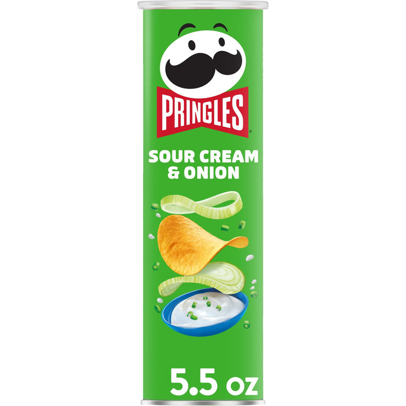 Pringles Sour Cream and Onion Potato Crisps Chips, Lunch Snacks, 5.5 oz Canister