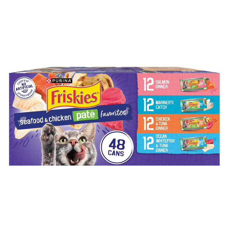 Purina Friskies Pate, Soft Seafood and Chicken Variety Pack, Wet Cat Food, 5.5 oz Cans