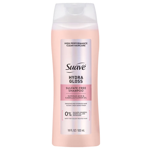 Suave Hydra Gloss Sulfate Free Shampoo with Glycolic Acid & Camellia Flower Oil, 18 fl oz