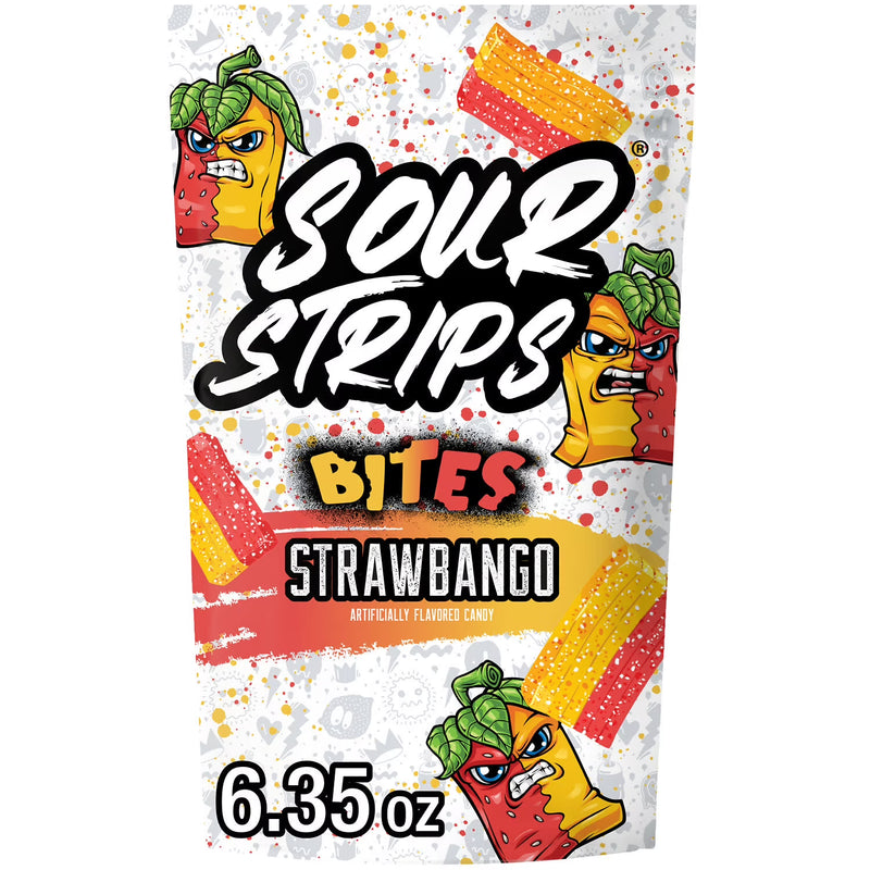 Sour Strips Bites Strawbango Flavored Chewy, Sour Candy Bag, 6.35 oz