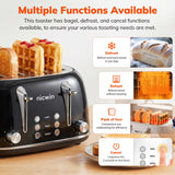 NICWIN 4 Slice Toaster, Extra Wide Slots Bread Toaster, Toast Shade Selector, Defrost & Reheat Functions for Kitchen Apartment Essentials, Black