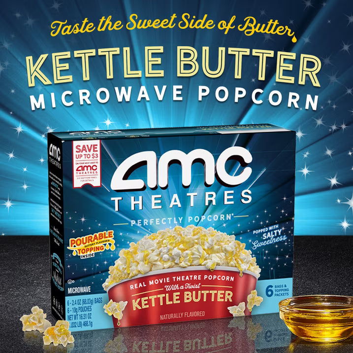 AMC Theatres Microwave Popcorn 6 count, Kettle Butter