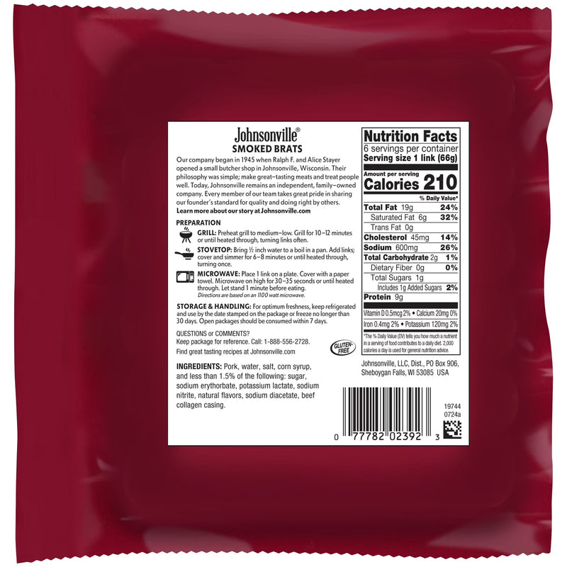 Johnsonville Smoked Bratwurst, 6 Links, 14 oz