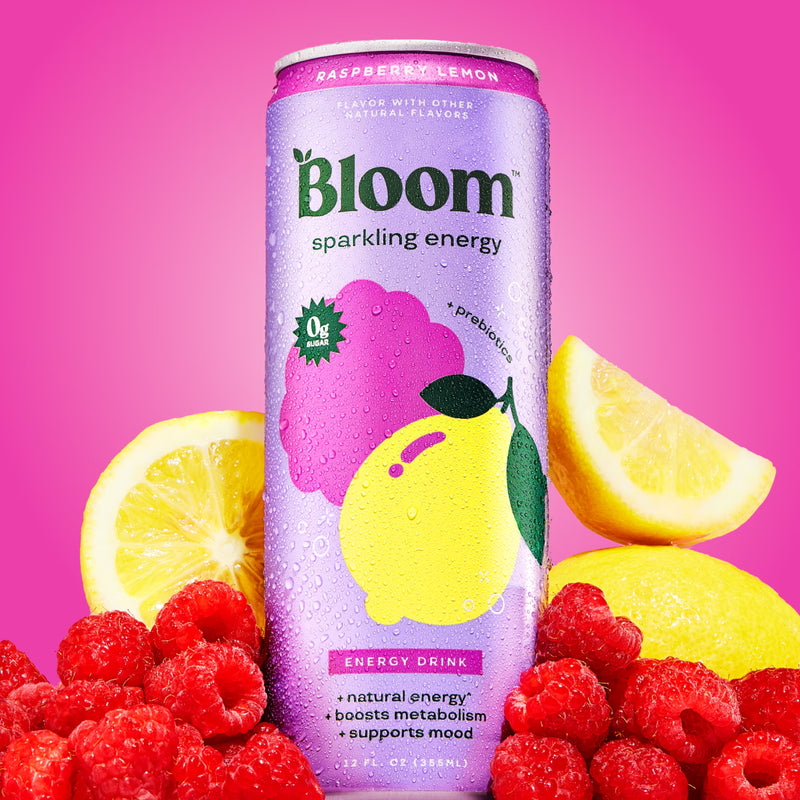 Bloom Nutrition Sparkling Energy Drink, Raspberry Lemon, 12 fl oz Cans, 6 Pack