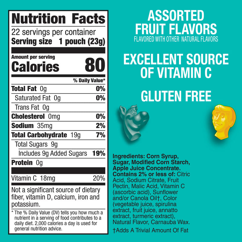 Scooby-Doo Fruit Flavored Snacks, Gluten Free, Kids Snacks, Value Pack, 22 Count, 17.6 oz