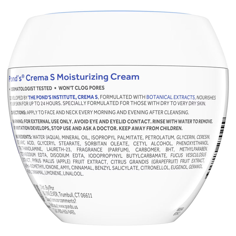 POND’S Crema S, Moisturizing Face Cream for Dry to Very Dry Skin – 14.1 oz