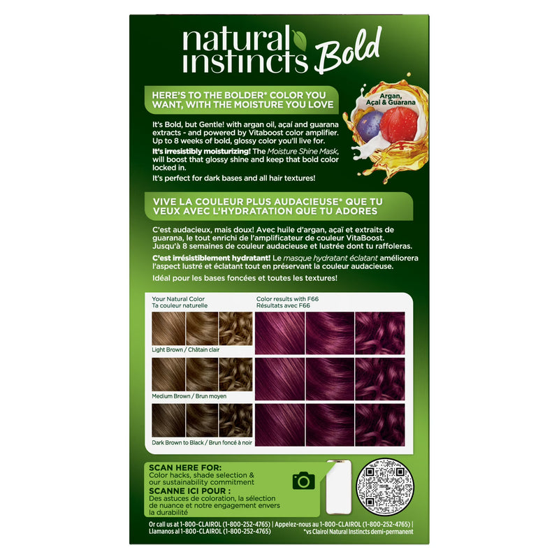Clairol Natural Instincts Bold Hair Dye, Permanent Hair Color, F66 Dragon Fuchsia, 1 Application