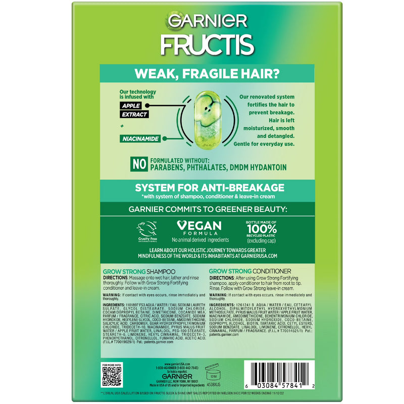 Garnier Fructis Grow Strong Shampoo & Conditioner For Stronger, Healthier, Shinier Hair, 1 kit