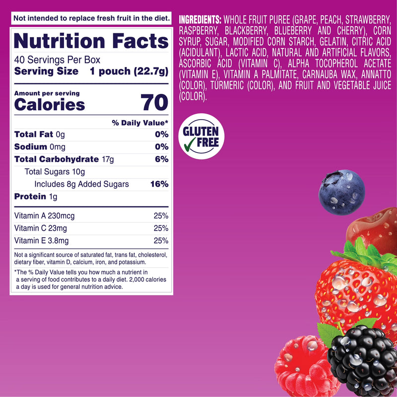 Welch's Fruit Snacks Gluten-Free Berries 'N Cherries Kids Snacks, Soft Snacks, 0.8 oz, 40 Count