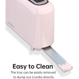 2-Slice Slim Toaster, 6 Shade Settings with Cancel, Reheat & Defrost, 10" Long Slot, Auto Shut off, Removable Crumb Tray, Pink