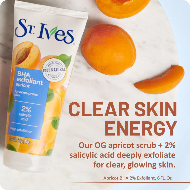 St. Ives BHA Apricot Face Scrub, Facial Exfoliant for Acne Prone Skin, 6oz