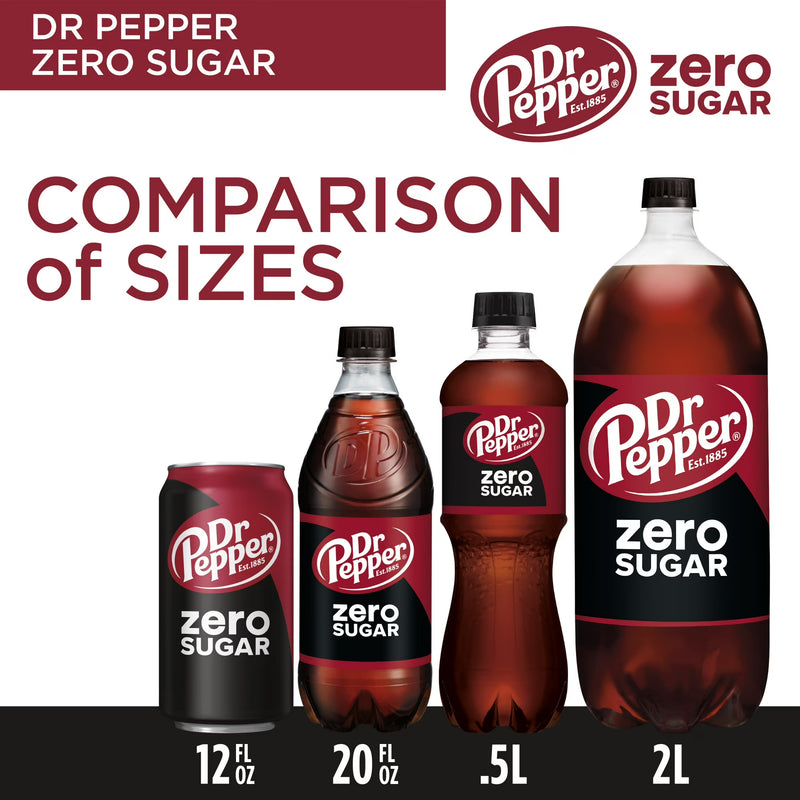 Dr Pepper Zero Sugar Soda Pop, 12 fl oz, 24 Pack Cans