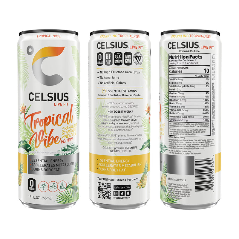 CELSIUS Sparkling Vibe Variety Pack, Functional Energy Drink 12 fl oz (Pack of 12)