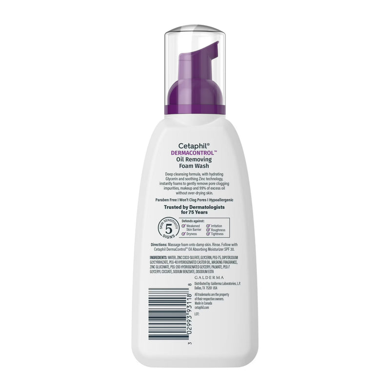 Cetaphil Derma Control Oil Removing Foam Wash for Oliy, Sensitive Skin, 8 oz