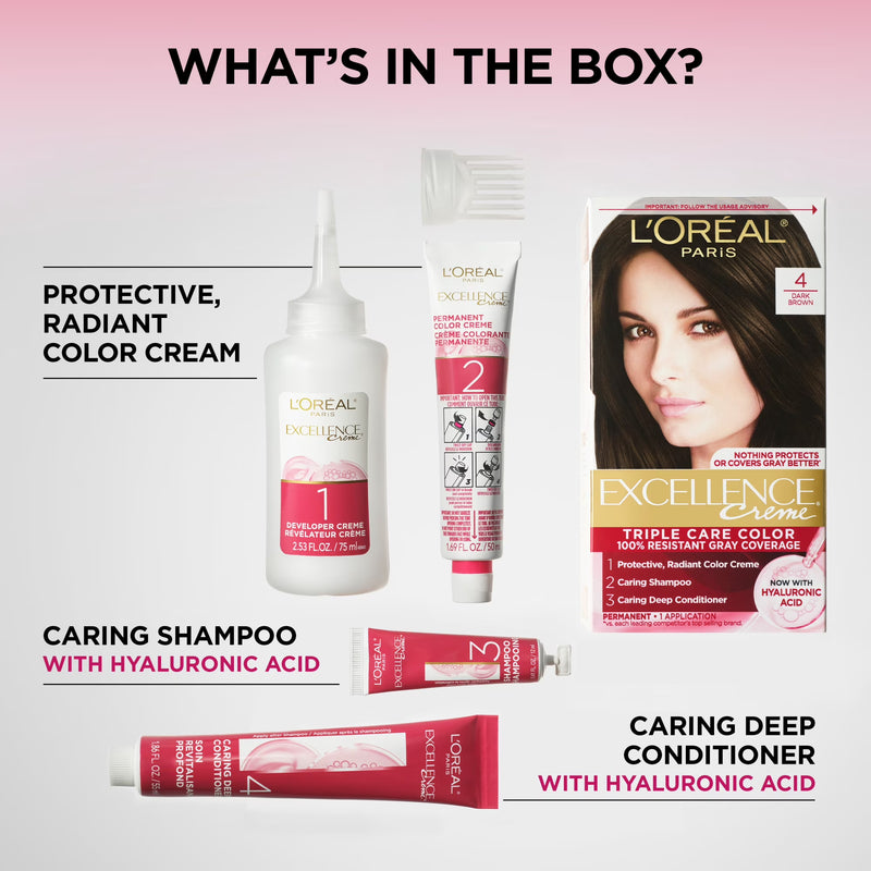 L'Oreal Paris Excellence Creme Permanent Hair Color, Triple Care, 6RB Light Reddish Brown, 1 kit