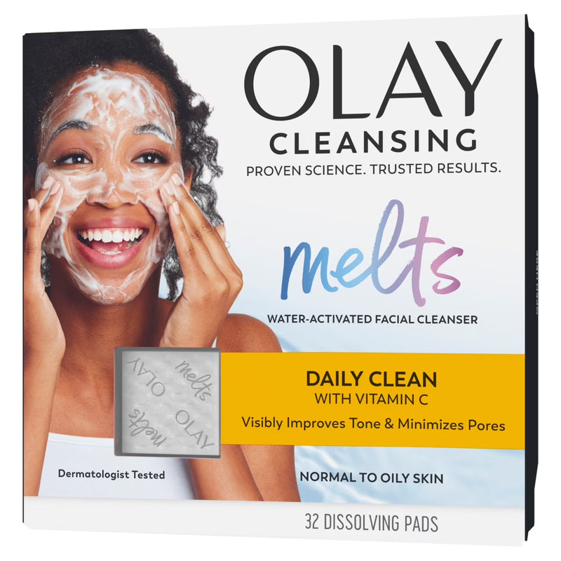 Olay Cleansing Melts + Vitamin C Face Wash, 32 count, Water-Activated Face Wash Cleans, Tones, and Refreshes Skin