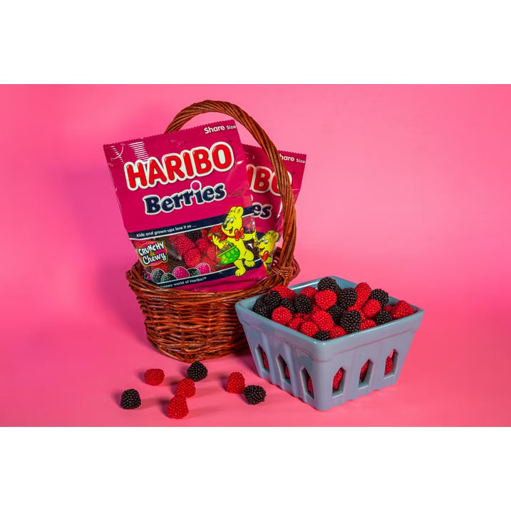 HARIBO Berries Original Red and Black Raspberry Gummies Fruit Flavor Crunchy and Chewy Gummy Candy, 8oz, Share Size Bag