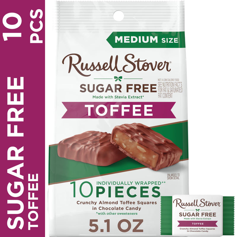 RUSSELL STOVER Sugar Free Toffee Squares in Chocolate Candy, 5.1 oz. bag