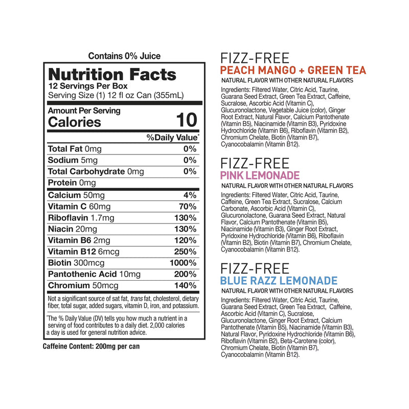 CELSIUS Fizz Free Variety Pack, Functional Energy Drink 12 fl oz (Pack of 12)