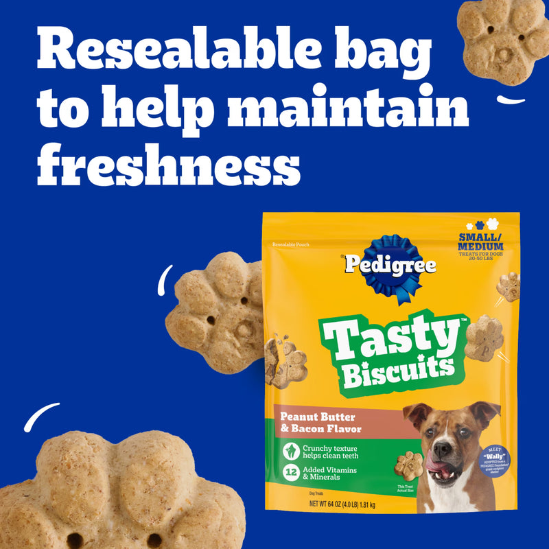 Pedigree Small Tasty Biscuits Dog Treats, Peanut Butter & Bacon Flavor, 64-oz Bag