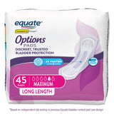 Equate Options Women's Incontinence Pads, Maximum Absorbency, Long Length, 45 Count