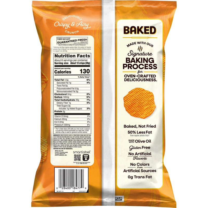 Baked Ruffles 50% Less Fat Cheddar & Sour Cream Potato Chips Bag, 6.25 oz