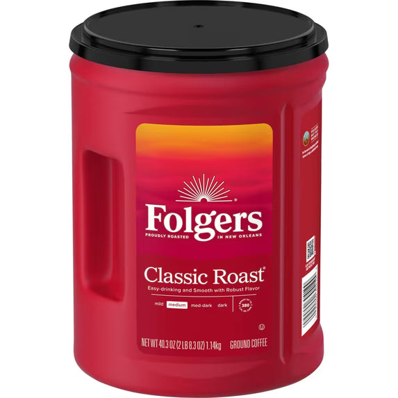 Folgers Classic Roast Ground Coffee, Medium Roast, 40.3 oz Canister