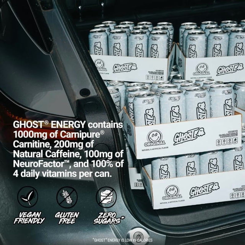 GHOST® ENERGY Zero Sugars Energy Drink, Original Flavor, 200mg Natural Caffeine, 16 fl oz, 12 Pack Cans