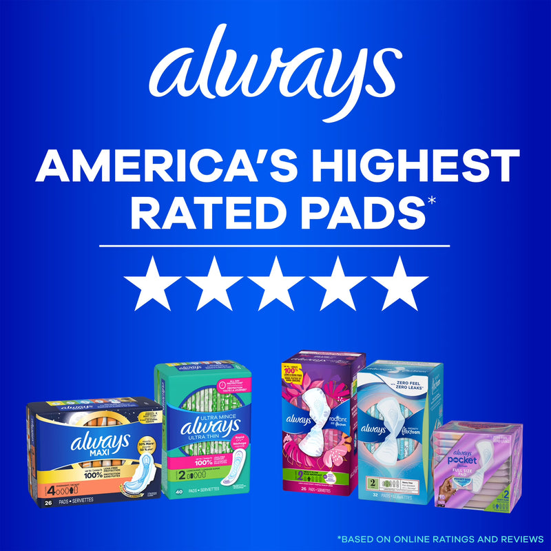 Always Ultra Thin Overnight Pads with Wings, Size 5, Extra Heavy Overnight, 46 Count