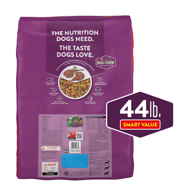 Purina Dog Chow Complete Dry Dog Food for Adult Dogs High Protein, Lamb, 44 lb Bag