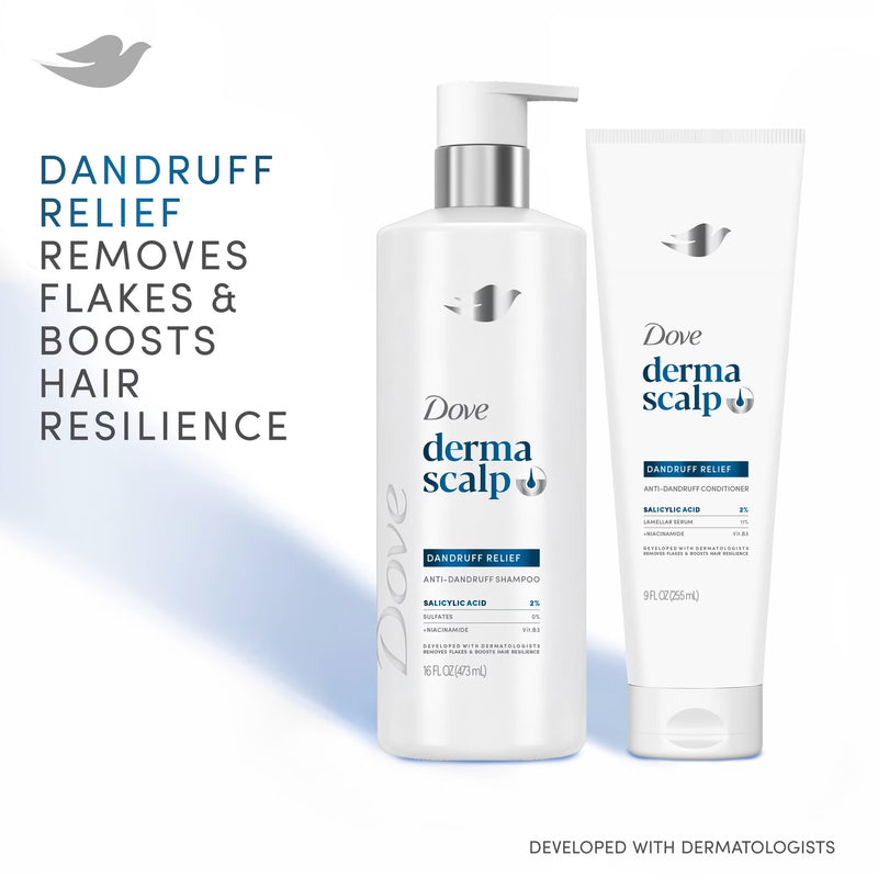 Dove Derma Scalp Dandruff Relief Conditioner With Salicylic Acid, Lamellar Serum And Niacinamide Dandruff Relief For Removing Flakes & Boosting Hair Resilience ,9 fl oz 1 Count
