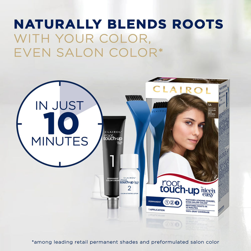 Clairol Root Touch-Up Nice'n Easy Permanent Hair Dye, 5A Medium Ash Brown, Hair Color, 1 Kt