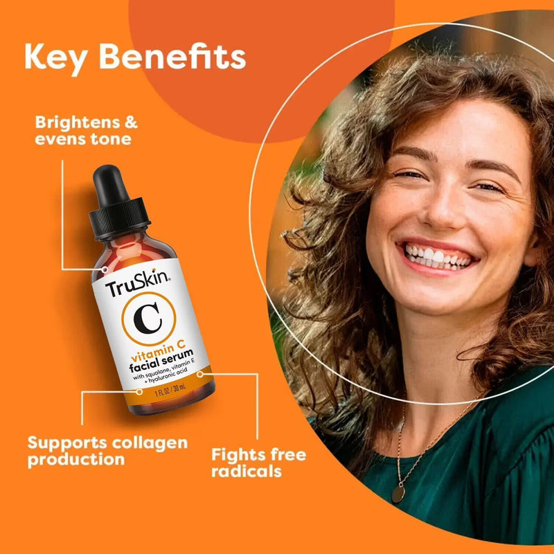 TruSkin Vitamin C Facial Serum, Anti-Aging Blend for Brighter-Looking Skin with Soothing Squalane, 1 fl oz