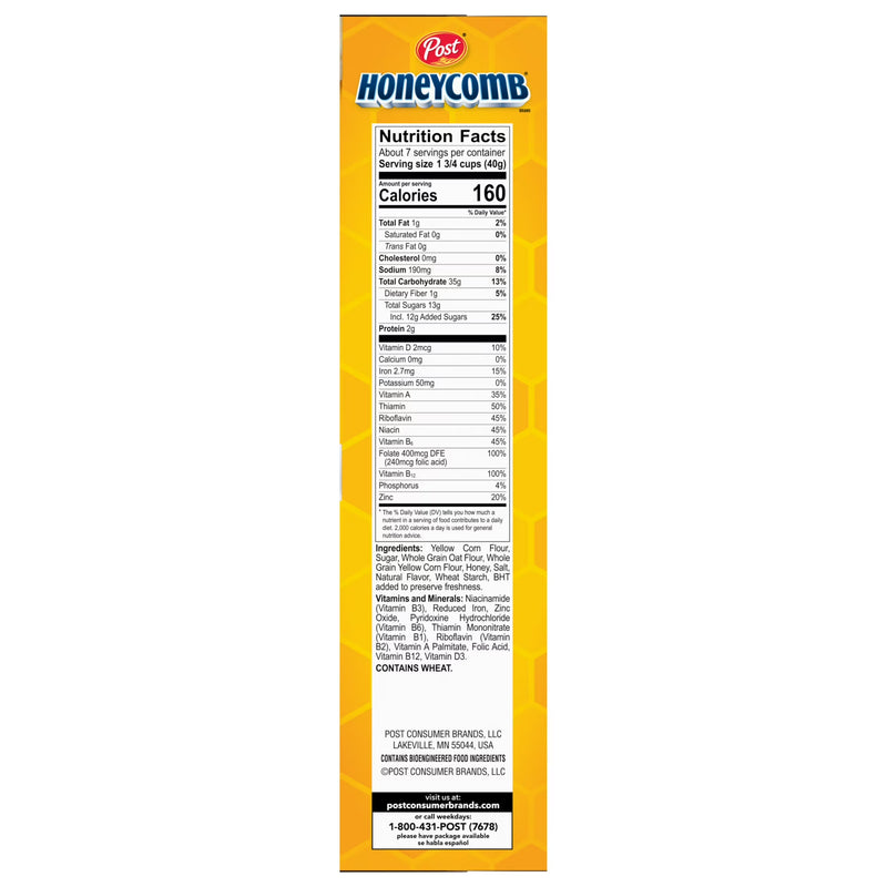 Post Honeycomb Crunchy Cereal 10 oz, Cardboard Box Shelf Stable