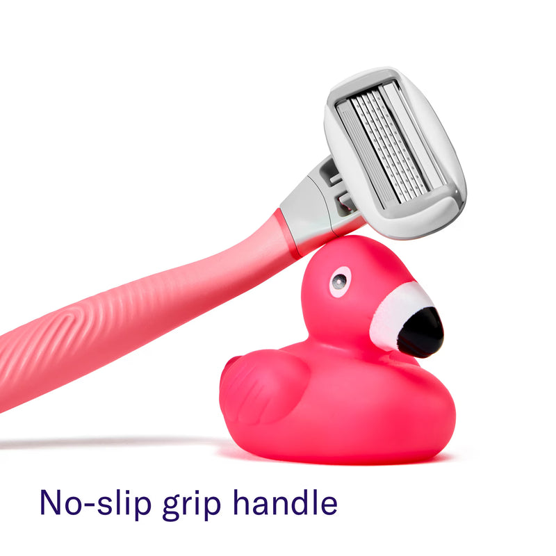 Flamingo Women's Razor Shaving Set with Razor Handle and 5-Blade Razor Cartridge, Pink, 3 Piece