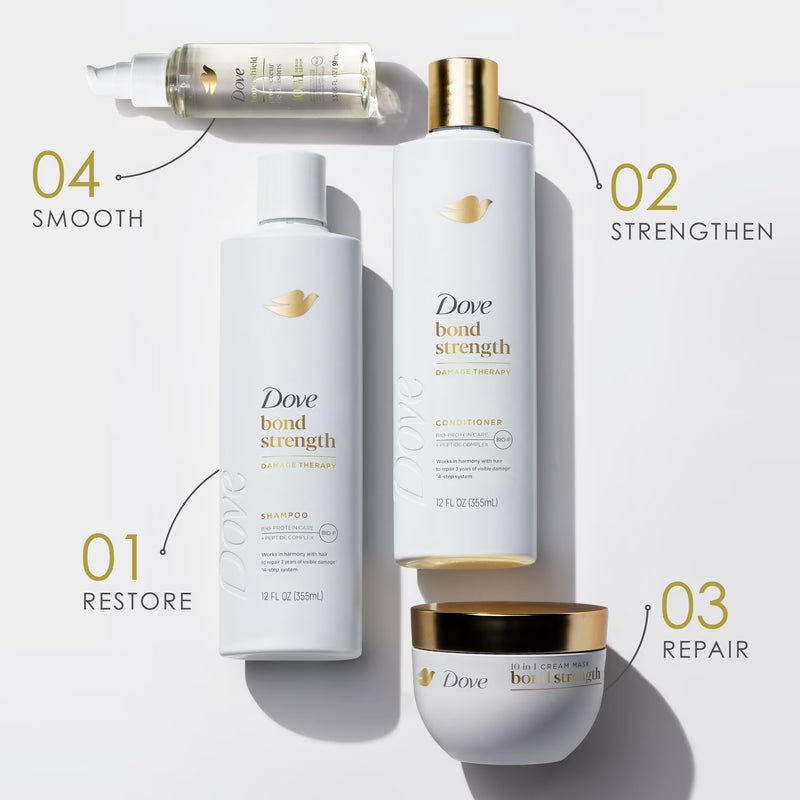Dove Shampoo & Conditioner Set for Women Bond Strength with Peptide Complex, 12 Fl oz 2 Count Squeeze Bottles