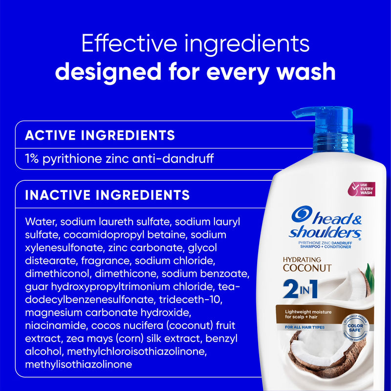 Head and Shoulders 2 in 1 Dandruff Shampoo and Conditioner, Hydrating Coconut, 28.2 fl oz