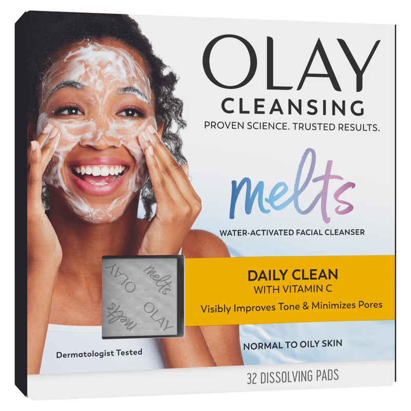 Olay Cleansing Melts + Vitamin C Face Wash, 32 count, Water-Activated Face Wash Cleans, Tones, and Refreshes Skin