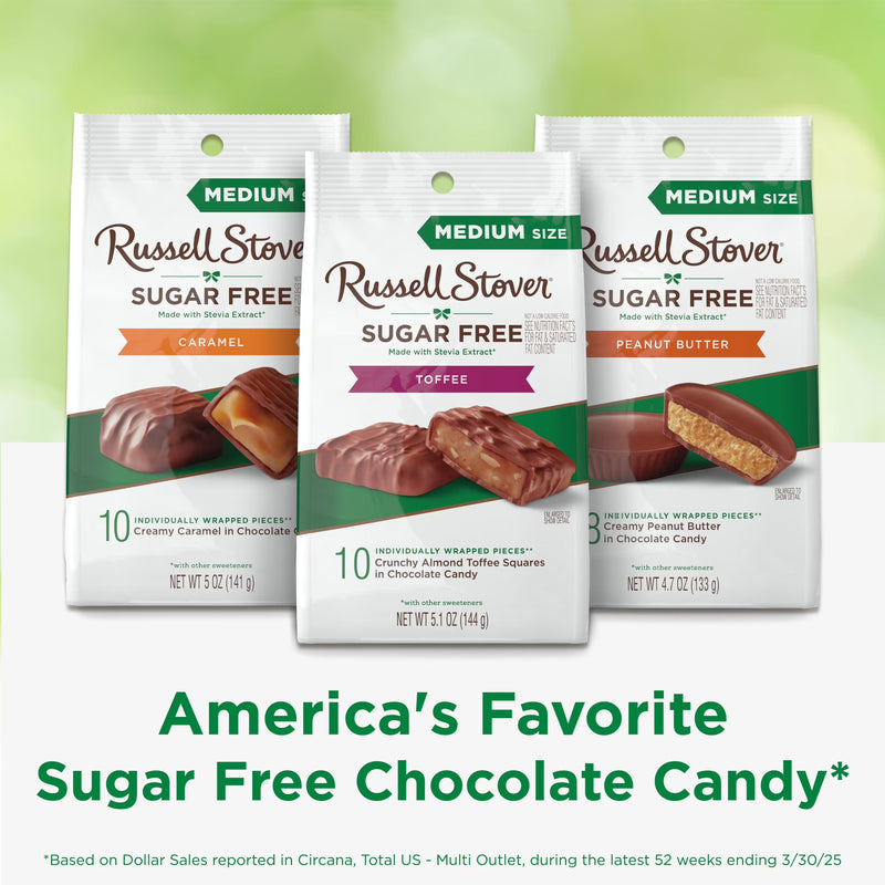 RUSSELL STOVER Sugar Free Toffee Squares in Chocolate Candy, 5.1 oz. bag