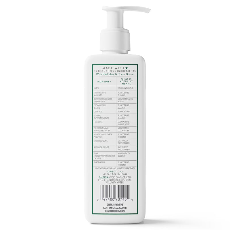 Native Shave Cream for Face & Body, Cedarwood & Jasmine 7.6 fl oz
