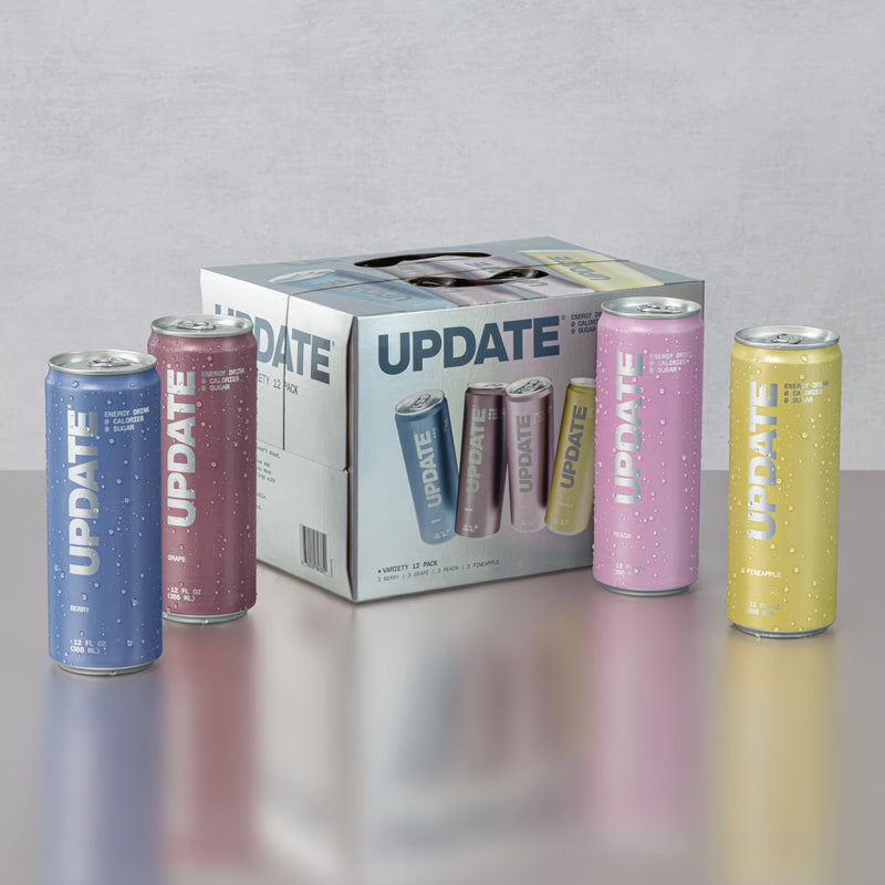 UPDATE Energy Drink, Caffeine Free, Zero Sugar, Variety 12-Pack, 12 fl oz, No Crash, Paraxanthine Powered