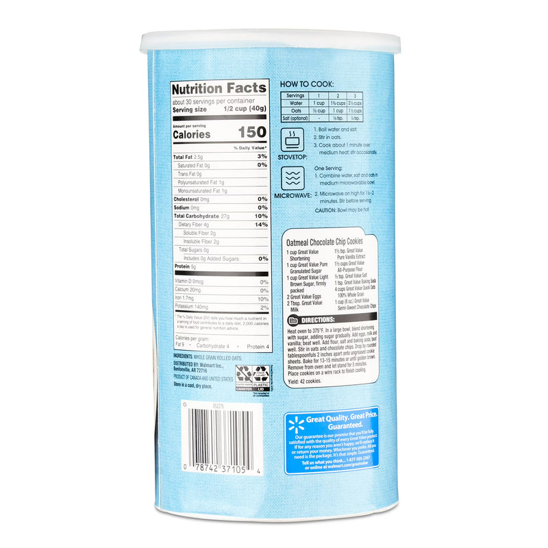 Great Value 100% Whole Grain Quick Oats, 42 oz