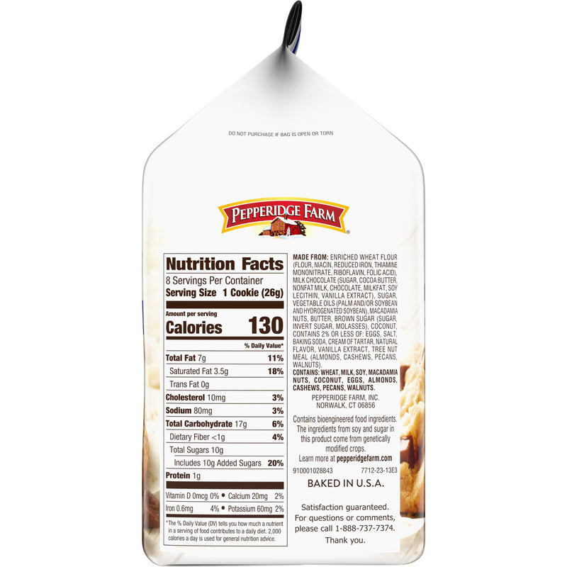 Pepperidge Farm Sausalito Crispy Milk Chocolate Macadamia Nut Cookies, 7.2 oz Bag (8 Cookies)