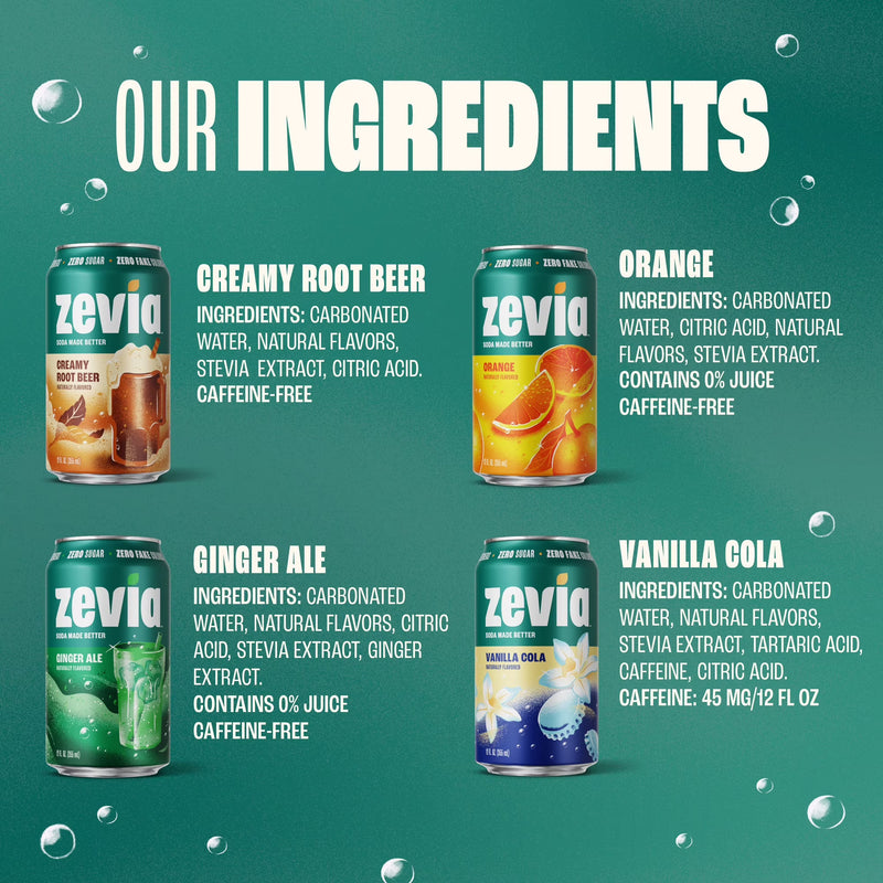 Zevia Zero Sugar, 0 Calorie Variety Soda, 12 fl oz, 8 Pack Cans