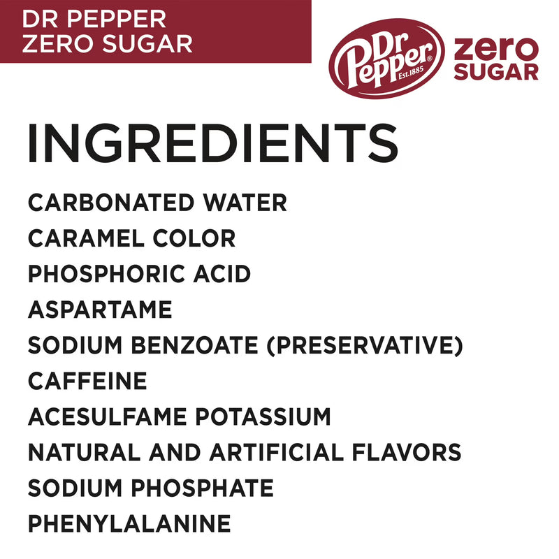 Dr Pepper Zero Sugar Soda Pop, 12 fl oz, 12 Pack Cans